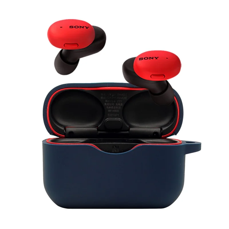 For Sony WF-H800 TWS Bluetooth-compatible Earphone Silicone Drop-proof Cover Case with Hanging Buckle - Dark Blue