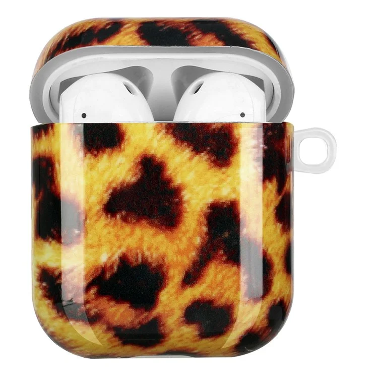 For Apple AirPods with Charging Case (2016)/(2019)/AirPods with Wireless Charging Case (2019) IMD Pattern Printing Earphone Case Soft TPU Protective Cover with Hook - Yellow Leopard