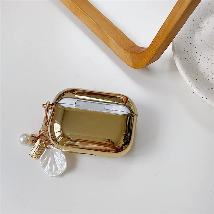 Para Apple AirPods Pro Electroplating Earbuds Soft TPU Cover Charging Case Protective Shell with Pendant - Ouro/Pingente em Forma de Coração