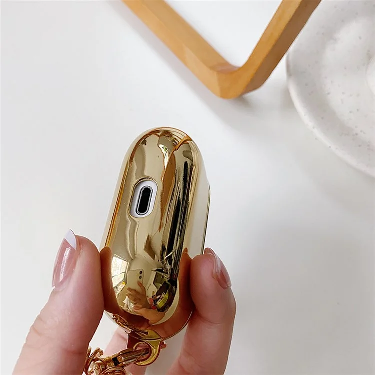 Para Apple AirPods Pro Electroplating Earbuds Soft TPU Cover Charging Case Protective Shell with Pendant - Ouro/Pingente em Forma de Coração