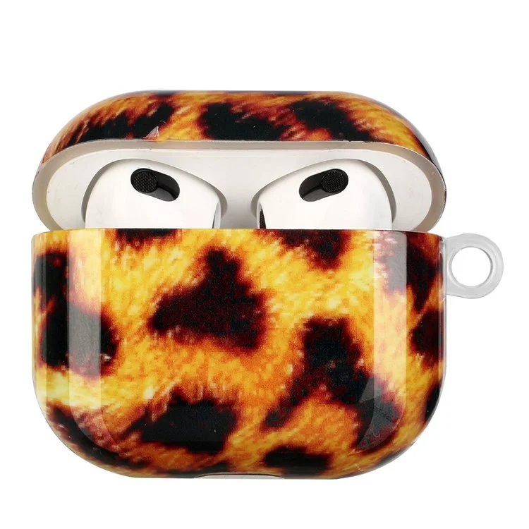 Para Apple AirPods 3 Case de Protección de Auriculares IMD Patrón de Impresión Caja de Carga TPU Cubierta Protectora Con Cordón - Leopardo Amarillo