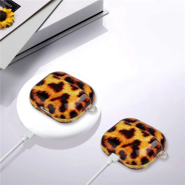 For Apple AirPods 3 Earphone Protective Case IMD Pattern Printing Charging Box TPU Protective Cover with Lanyard - Yellow Leopard