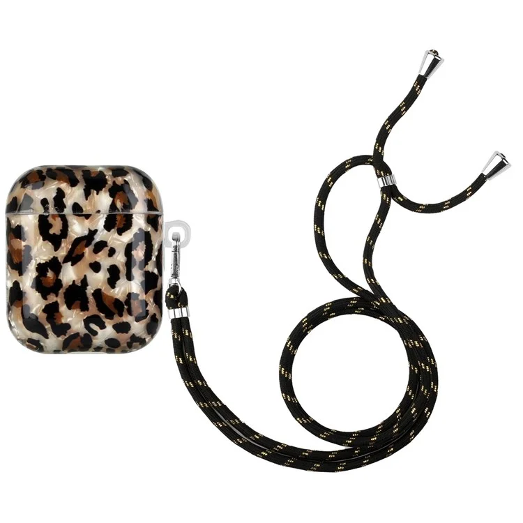 Para Apple AirPods Con Carcasa (2016)/(2019)/AirPods Con Caja De Carga Inalámbrica (2019) Impresión De Patrón De Grano De Concha Elegante IMD TPU Case De Auriculares Con Cordón - Leopardo