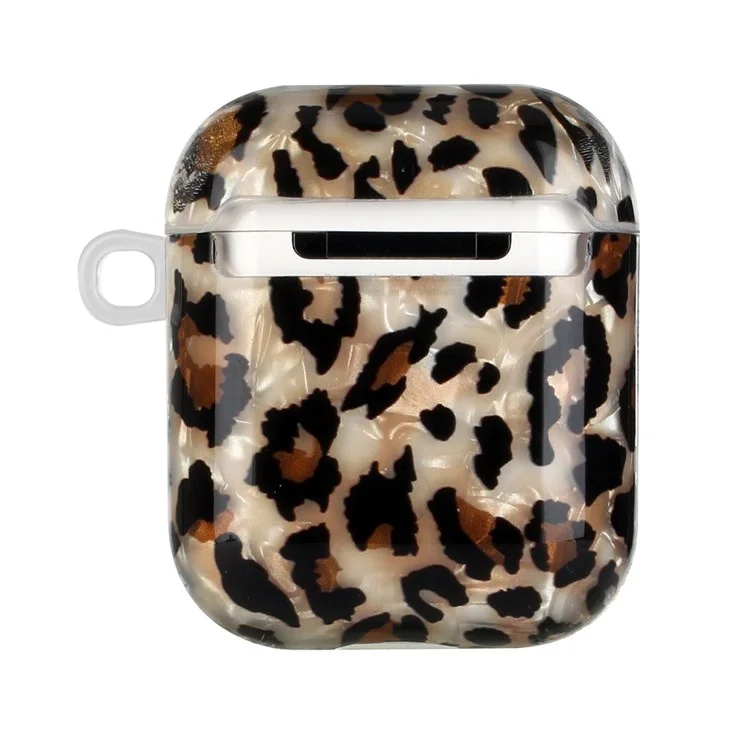 For Apple AirPods with Charging Case (2016)/(2019)/AirPods with Wireless Charging Case (2019) Stylish Shell Grain Pattern Printing IMD TPU Earphone Case Protector with Lanyard - Leopard