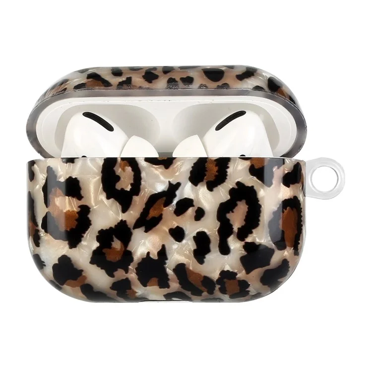 Per Apple AirPods Pro Pattern Printing IMD Shell Grain TPU Earphone Case Anti-fall Caspira di Ricarica Con Cordino - Leopardo