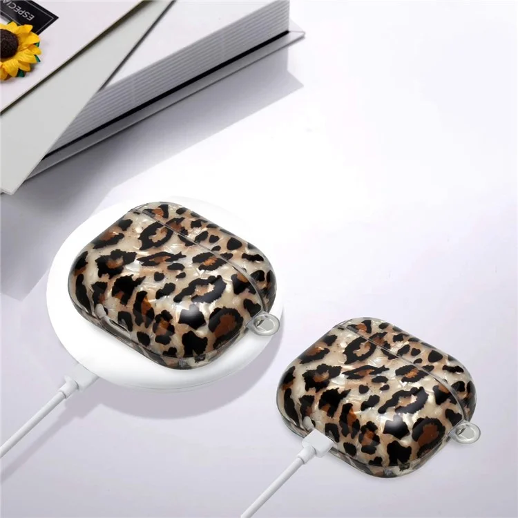 Per Apple AirPods Pro Pattern Printing IMD Shell Grain TPU Earphone Case Anti-fall Caspira di Ricarica Con Cordino - Leopardo