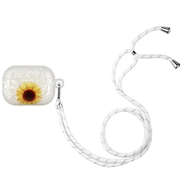 Pour Apple AirPods Pro Pattern Impression IMD Shell Grain Grain TPU Écouteur Anti-fall Box Box Protecteur Avec Longe - Tournesol Jaune