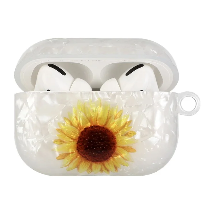 Pour Apple AirPods Pro Pattern Impression IMD Shell Grain Grain TPU Écouteur Anti-fall Box Box Protecteur Avec Longe - Tournesol Jaune
