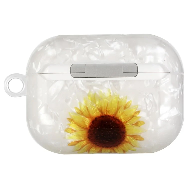 Pour Apple AirPods Pro Pattern Impression IMD Shell Grain Grain TPU Écouteur Anti-fall Box Box Protecteur Avec Longe - Tournesol Jaune