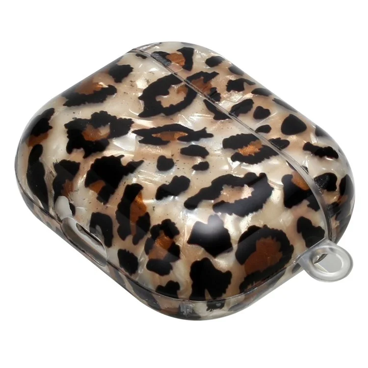 Anti-fall Earphone Case for Apple AirPods 3, Pattern Printed IMD Shell Grain TPU Cover Earbud Protector with Hook - Leopard