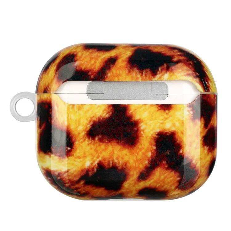 Protective Earphone Case for Apple AirPods 3, Pattern Printed IMD TPU Cover Earbud Protector with Hook - Yellow Leopard