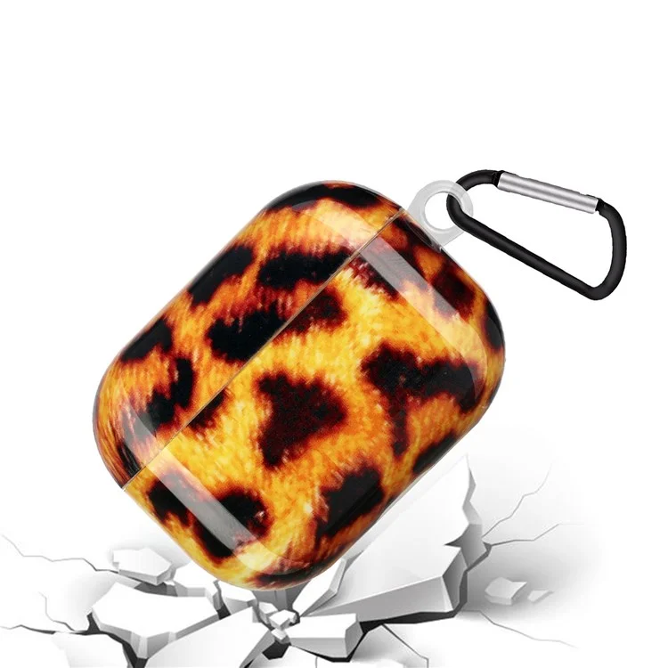 TPU Earphone Case for Apple AirPods Pro, IMD Pattern Printing Charging Box Drop-proof Protection Cover with Hook - Yellow Leopard