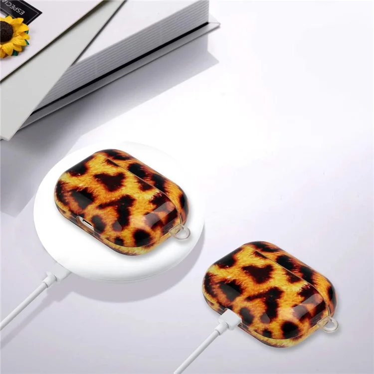 Custodia Per Auricolari TPU Per Apple AirPods Pro, Copertina di Protezione a Prova di Caduta di Ricarica Con Motivi IMD Con Gancio - Leopardo Giallo