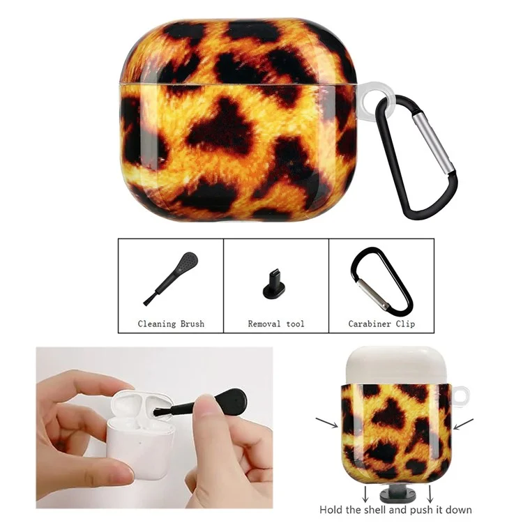 Custodia Per Auricolari TPU Per Apple AirPods Pro, Copertina di Protezione a Prova di Caduta di Ricarica Con Motivi IMD Con Gancio - Leopardo Giallo