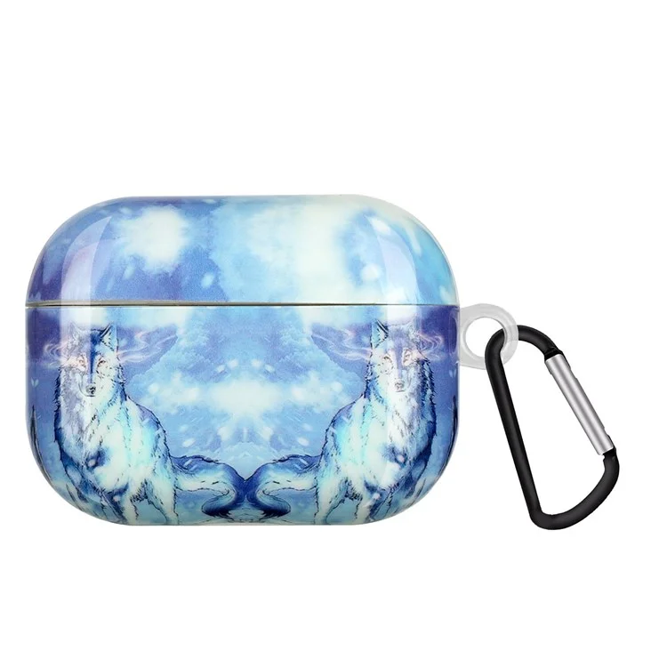 Étui à Écouteurs TPU Pour Apple Airpods Pro, IMD Pattern Imprimer Boîte de Charge Couverture de Protection Anti-étouffée Avec Crochet - Loup de Neige