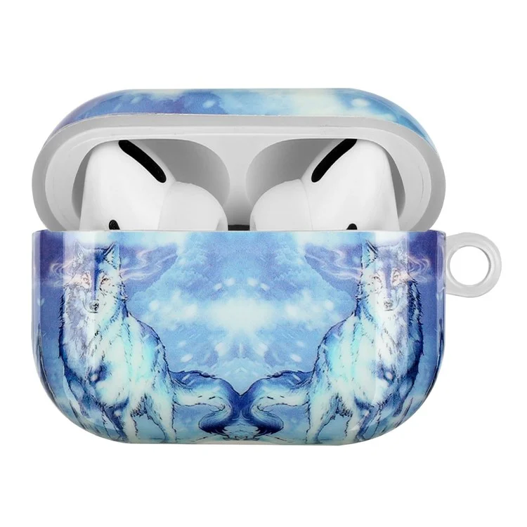 Étui à Écouteurs TPU Pour Apple Airpods Pro, IMD Pattern Imprimer Boîte de Charge Couverture de Protection Anti-étouffée Avec Crochet - Loup de Neige
