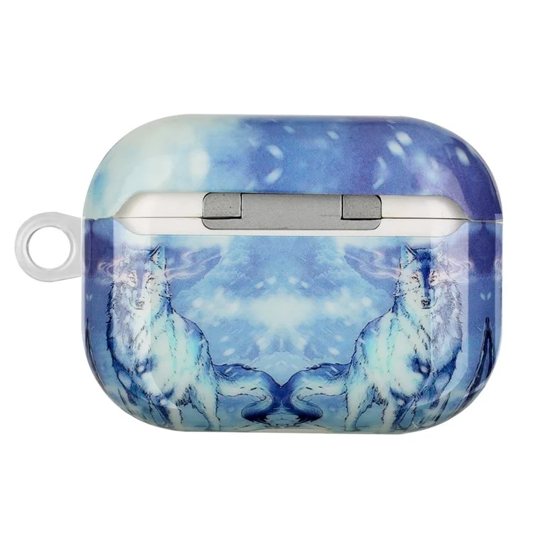Étui à Écouteurs TPU Pour Apple Airpods Pro, IMD Pattern Imprimer Boîte de Charge Couverture de Protection Anti-étouffée Avec Crochet - Loup de Neige