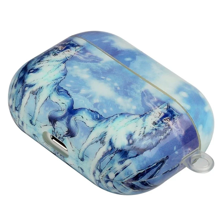 Étui à Écouteurs TPU Pour Apple Airpods Pro, IMD Pattern Imprimer Boîte de Charge Couverture de Protection Anti-étouffée Avec Crochet - Loup de Neige