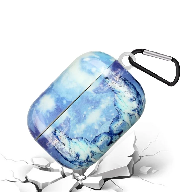 Étui à Écouteurs TPU Pour Apple Airpods Pro, IMD Pattern Imprimer Boîte de Charge Couverture de Protection Anti-étouffée Avec Crochet - Loup de Neige