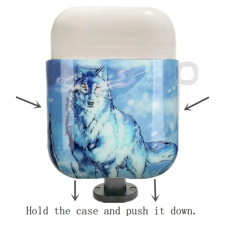 Étui à Écouteurs TPU Pour Apple Airpods Pro, IMD Pattern Imprimer Boîte de Charge Couverture de Protection Anti-étouffée Avec Crochet - Loup de Neige
