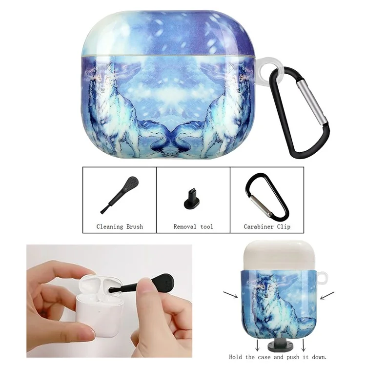 Étui à Écouteurs TPU Pour Apple Airpods Pro, IMD Pattern Imprimer Boîte de Charge Couverture de Protection Anti-étouffée Avec Crochet - Loup de Neige