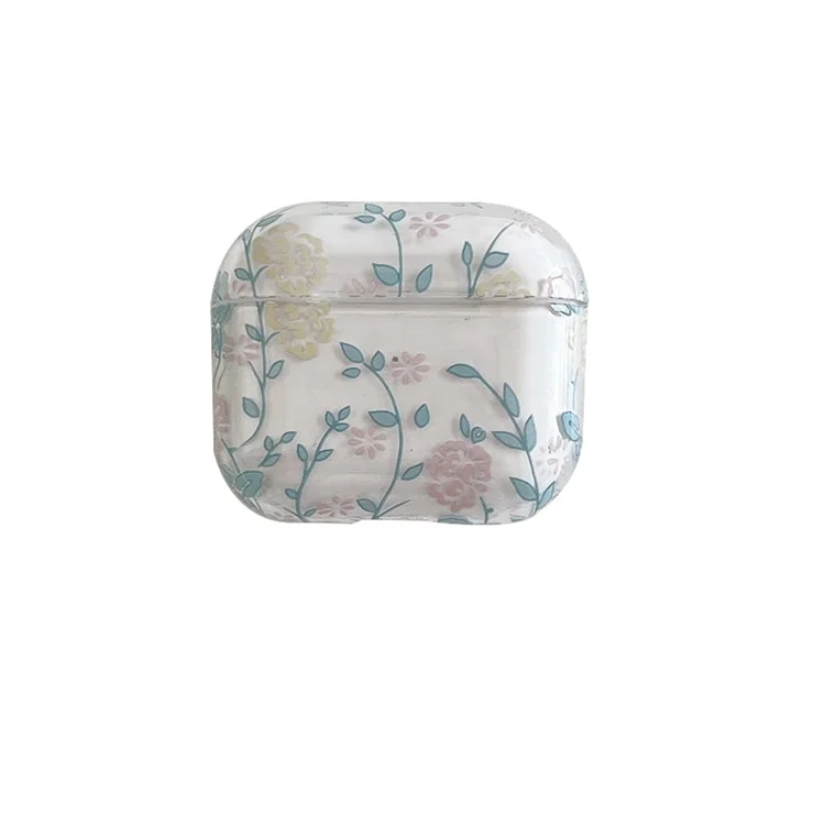 Für Apple AirPods 3 Gardenie-Blumen-Blätter-Druck-Ohrhörer-Tasche Trennbares Ladebox Transparente PC-Schale - Blaue Blätter/Blumen