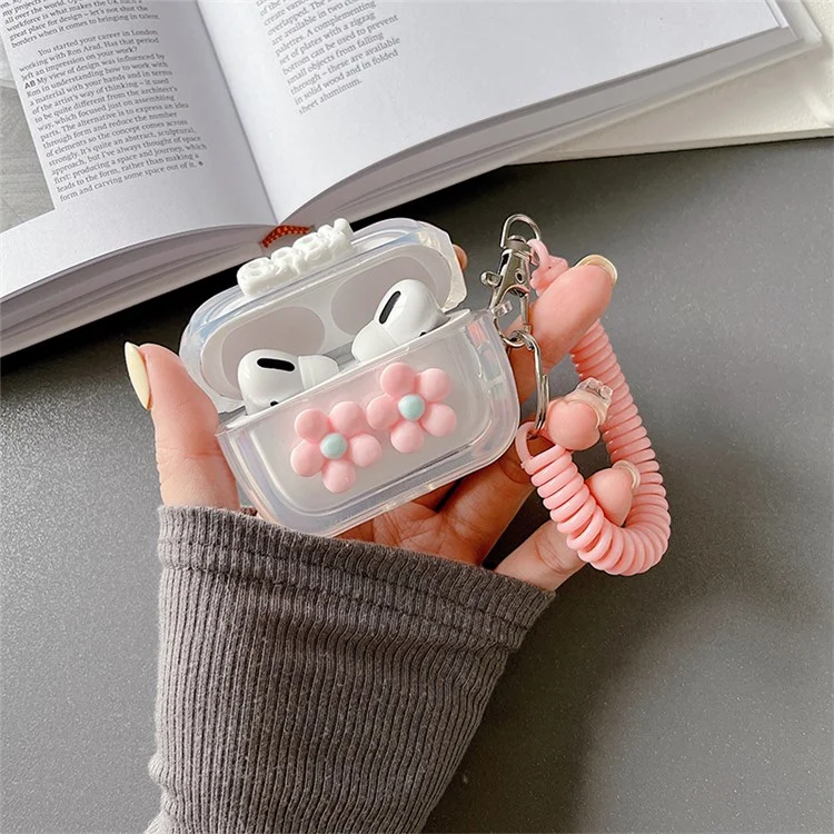 For Apple AirPods Pro Soft TPU Baby Pink Flower Case Spring Bracelet Earphone Accessories Cover