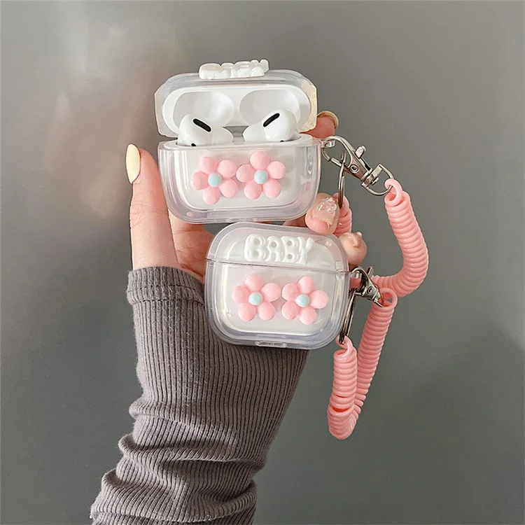 Para Apple AirPods Pro Soft TPU Baby Pink Flower Flower Bracelet Bracelet Acessórios de Fones de Ouvido Tampa