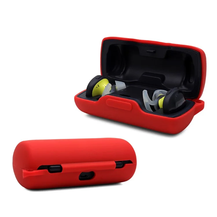 For Bose SoundSport Free TWS Bluetooth Earphone Silicone Case Anti-drop Protective Cover with Anti-lost Buckle - Red