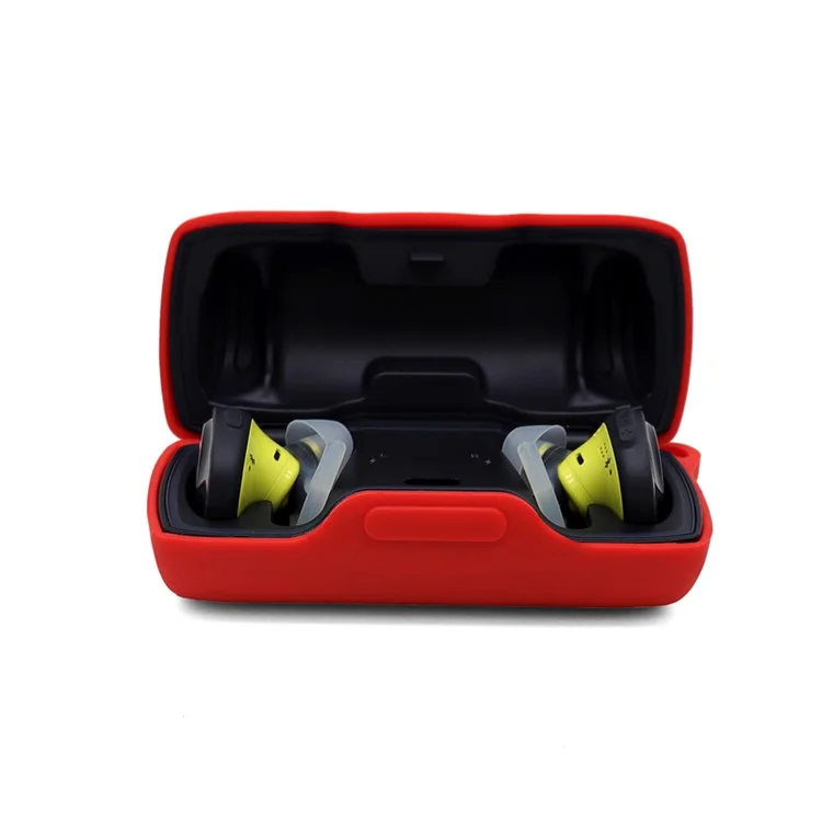 For Bose SoundSport Free TWS Bluetooth Earphone Silicone Case Anti-drop Protective Cover with Anti-lost Buckle - Red