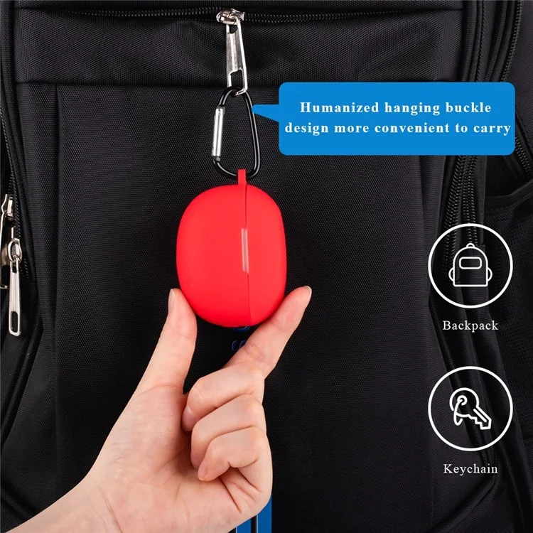 For Realme Buds Air 3 Soft Silicone Shockproof Anti-fall Bluetooth Earphone Protective Case Shell with Buckle - Red