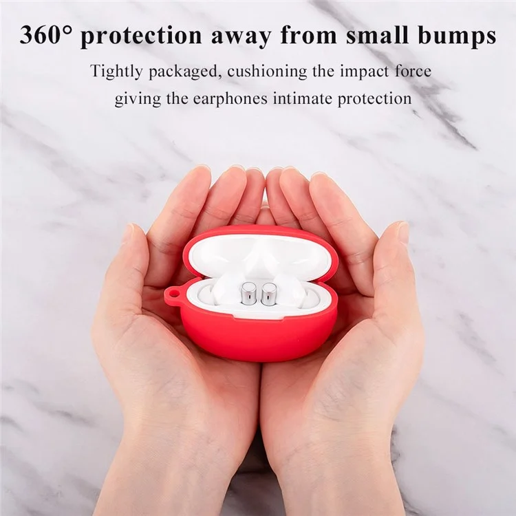 For Realme Buds Air 3 Soft Silicone Shockproof Anti-fall Bluetooth-compatible Earphone Protective Case Shell with Buckle - Red