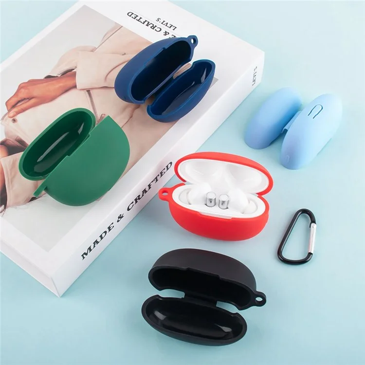 For Realme Buds Air 3 Soft Silicone Shockproof Anti-fall Bluetooth-compatible Earphone Protective Case Shell with Buckle - Sky Blue