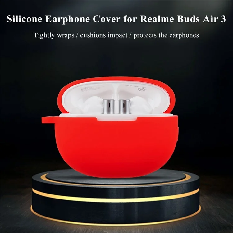 For Realme Buds Air 3 Soft Silicone Shockproof Anti-fall Bluetooth-compatible Earphone Protective Case Shell with Buckle - Sky Blue