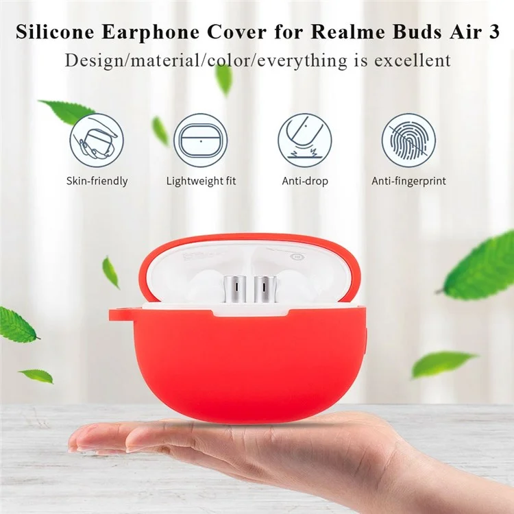 For Realme Buds Air 3 Soft Silicone Shockproof Anti-fall Bluetooth-compatible Earphone Protective Case Shell with Buckle - Sky Blue