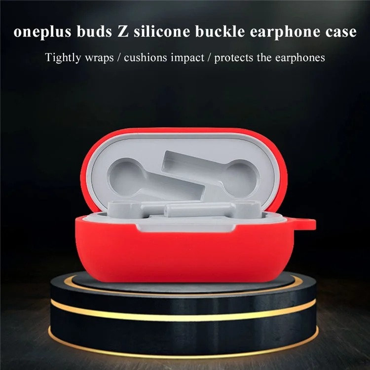 For OnePlus Buds Z Soft Silicone Anti-fingerprint Anti-drop Bluetooth-compatible Earphone Protective Case Cover with Buckle - Red