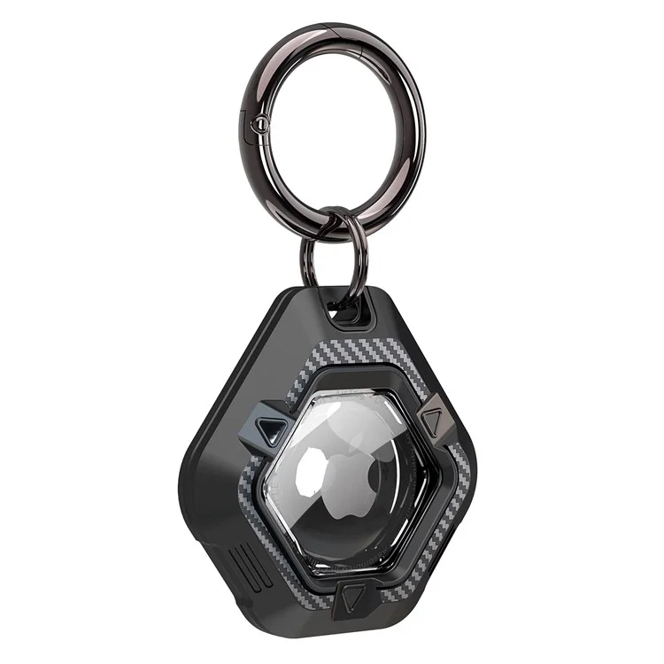 Para Apple AirTag Locator Carbon Fiber Pattern Shockproof Case Protective Cover with Hanging Buckle - Negro