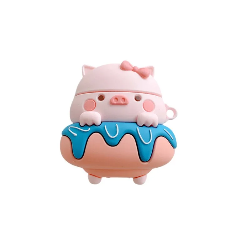 Pour Apple AirPods Avec Cas De Charge (2016) / (2019) / AirPods With Wireless Charging Case (2019) Donut Pig Silicone Earbuds Case De Protection Contre Les Chocs - Bleu