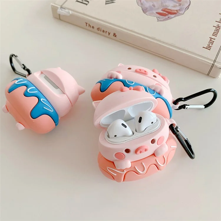 For Apple AirPods with Charging Case (2016)/(2019)/AirPods with Wireless Charging Case (2019) Donut Pig Silicone Earbuds Case Shockproof Protective Cover - Blue