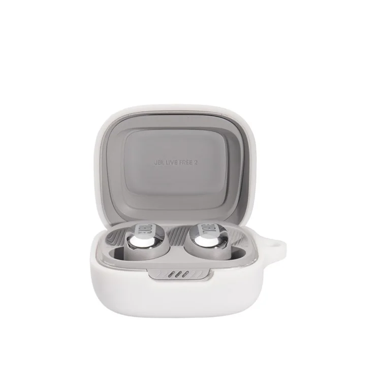 Для JBL Live Free 2 Bluetooth Earbuds Силиконовый чехол Противоударный чехол для наушников с пряжкой - Белый