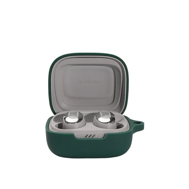 For JBL Live Free 2 Bluetooth-compatible Earbuds Silicone Case Anti-scratch Earphone Protective Cover with Buckle - Blackish Green