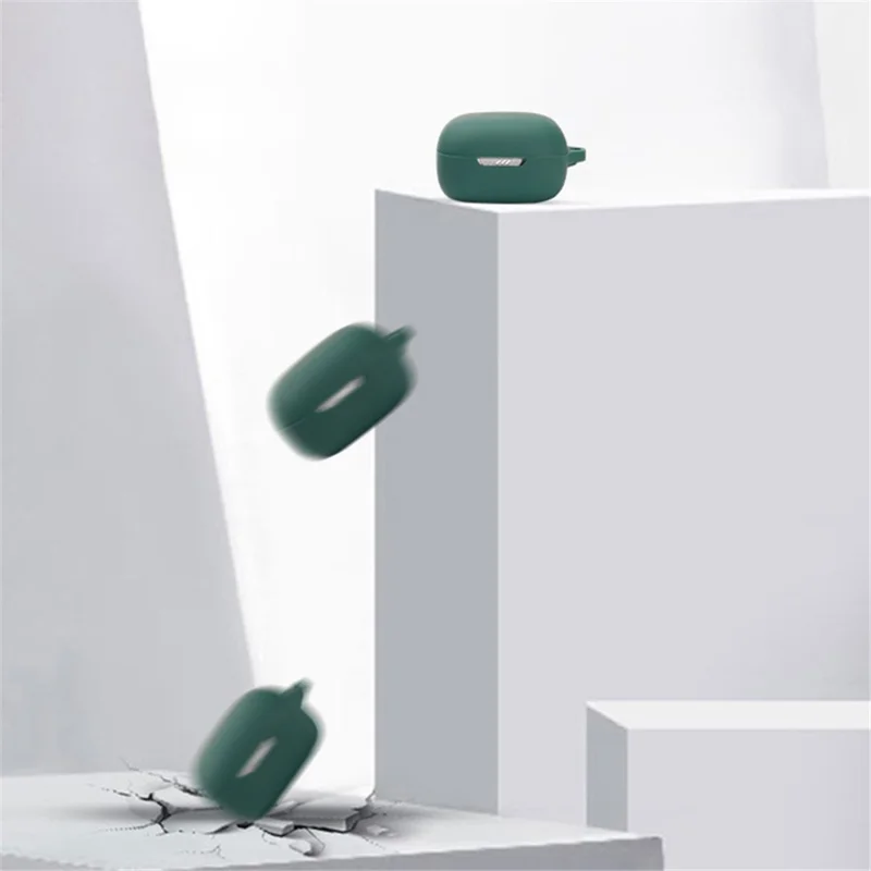 For JBL Live Free 2 Bluetooth-compatible Earbuds Silicone Case Anti-scratch Earphone Protective Cover with Buckle - Blackish Green