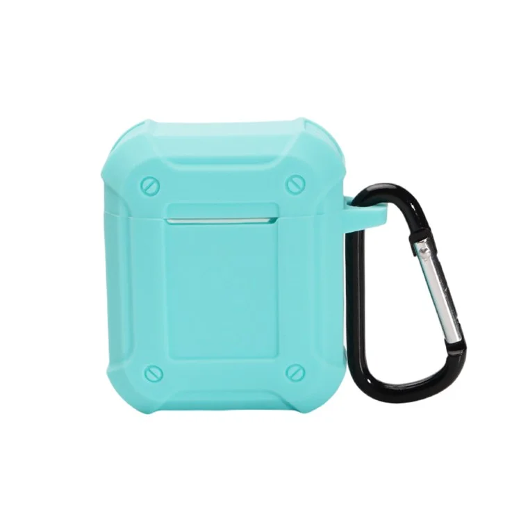 Para Apple AirPods Con Cargue De Carga (2016)/(2019)/AirPods Con Caja De Carga Inalámbrica (2019) Cubierta De Protección De Auriculares De Cajas De Silicona Engrosada Con Carabinero Con Carabinero - Verde