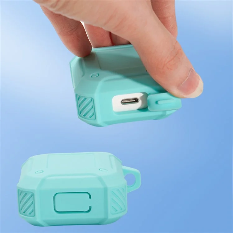 Para Apple AirPods Con Cargue De Carga (2016)/(2019)/AirPods Con Caja De Carga Inalámbrica (2019) Cubierta De Protección De Auriculares De Cajas De Silicona Engrosada Con Carabinero Con Carabinero - Verde