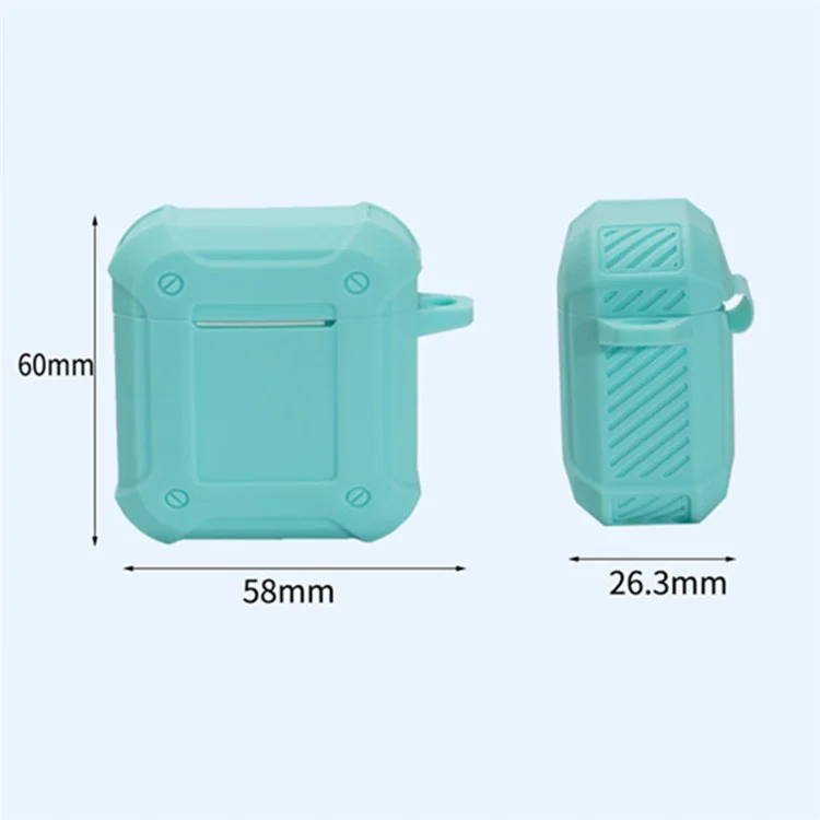 Para Apple AirPods Con Cargue De Carga (2016)/(2019)/AirPods Con Caja De Carga Inalámbrica (2019) Cubierta De Protección De Auriculares De Cajas De Silicona Engrosada Con Carabinero Con Carabinero - Verde