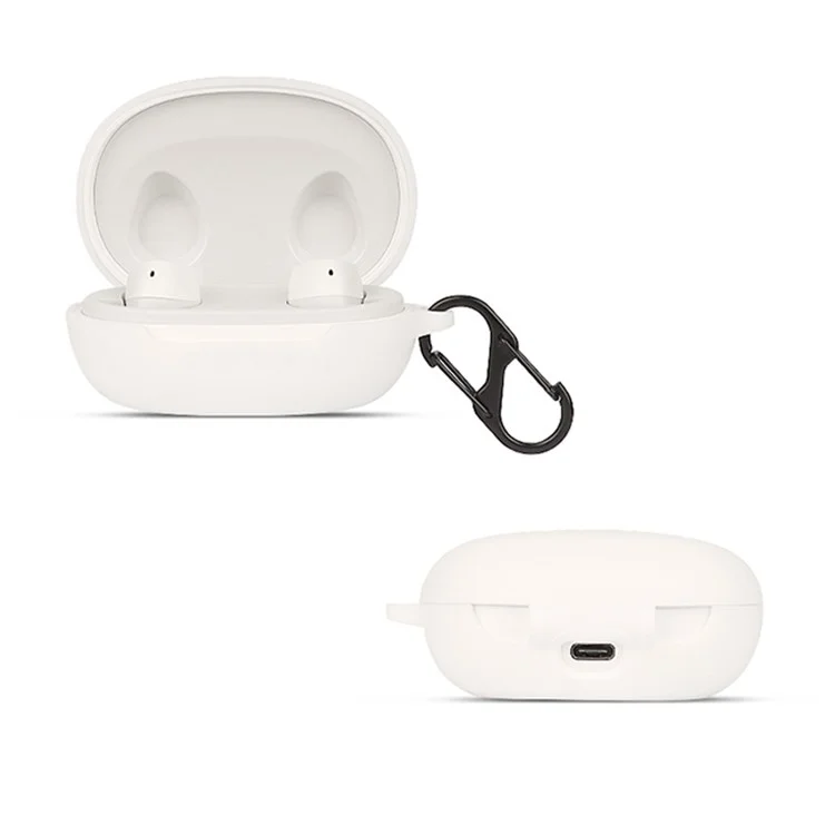 For JBL FREE II Bluetooth-compatible Wireless Earphone Silicone Case Drop-proof Charging Box Cover Protector with Anti-loss Hook - White