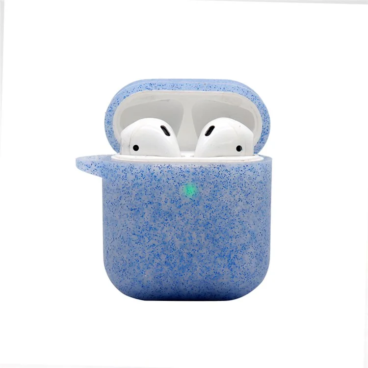 Per Apple AirPods con Custodia di Ricarica (2016)/(2019)/AirPods con Custodia di Ricarica Wireless (2019) Auricolari Custodia Protettiva in Silicone Glitterato con Fibbia Appendibile - Zaffiro