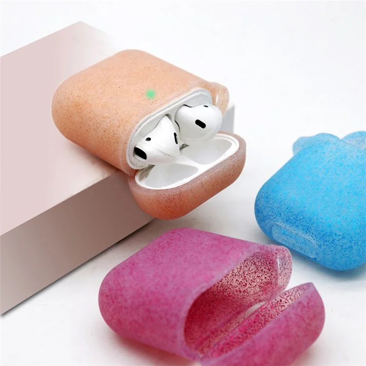 Per Apple AirPods con Custodia di Ricarica (2016)/(2019)/AirPods con Custodia di Ricarica Wireless (2019) Auricolari Custodia Protettiva in Silicone Glitterato con Fibbia Appendibile - Zaffiro
