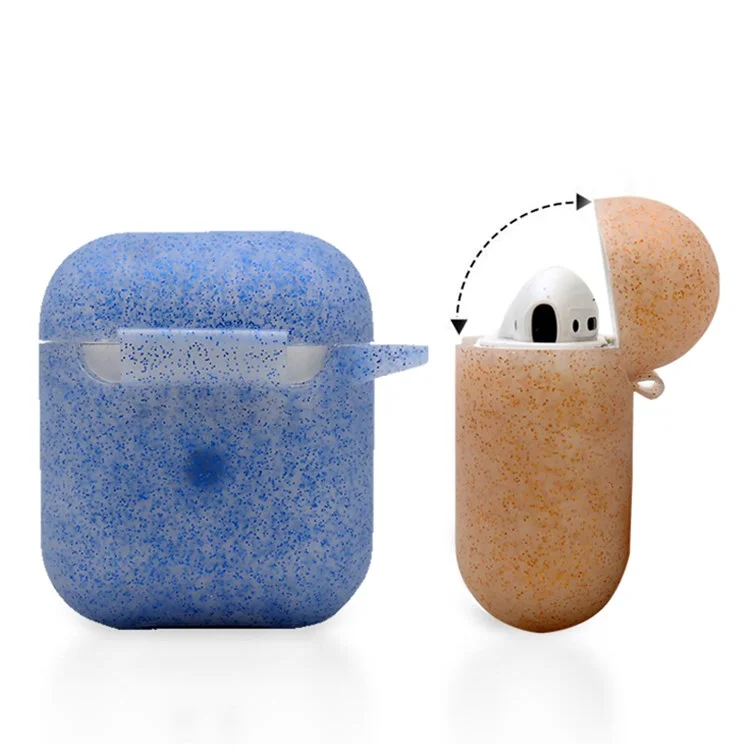Per Apple AirPods con Custodia di Ricarica (2016)/(2019)/AirPods con Custodia di Ricarica Wireless (2019) Auricolari Custodia Protettiva in Silicone Glitterato con Fibbia Appendibile - Zaffiro