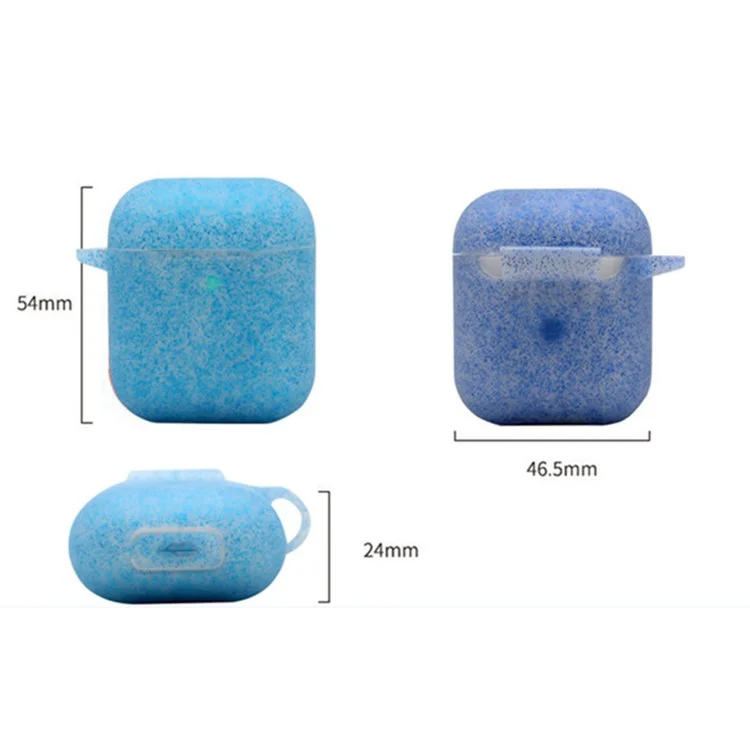 Per Apple AirPods con Custodia di Ricarica (2016)/(2019)/AirPods con Custodia di Ricarica Wireless (2019) Auricolari Custodia Protettiva in Silicone Glitterato con Fibbia Appendibile - Zaffiro